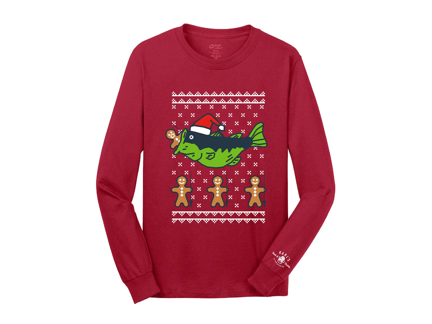 Karl's Fishing & Outdoors Karl's Bait & Tackle Ugly Fishmas Shirt - Bass Gingerbread 3 Karl's Fishing & Outdoors Karl's Bait & Tackle Ugly Fishmas Shirt - Bass Gingerbread